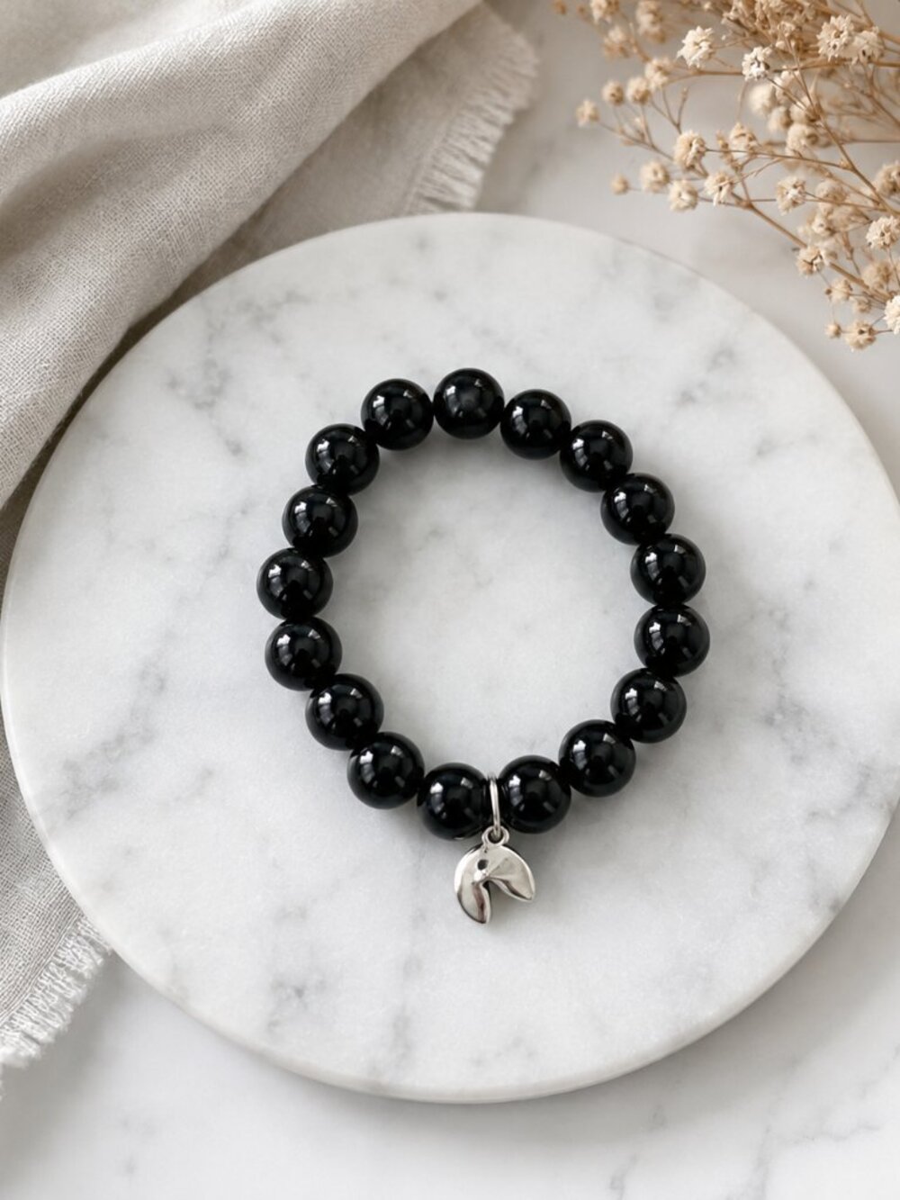 Black Beaded Bracelet with Fortune Cookie Charm | Everyday Magic | Mindfulness